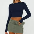 thumbnail image 4 of Besolor Hauts Courts d'Automne pour Femmes Col Rond Manches Longues Chemises Basiques Décontractées Ajustées pour Sortir, 4 of 7