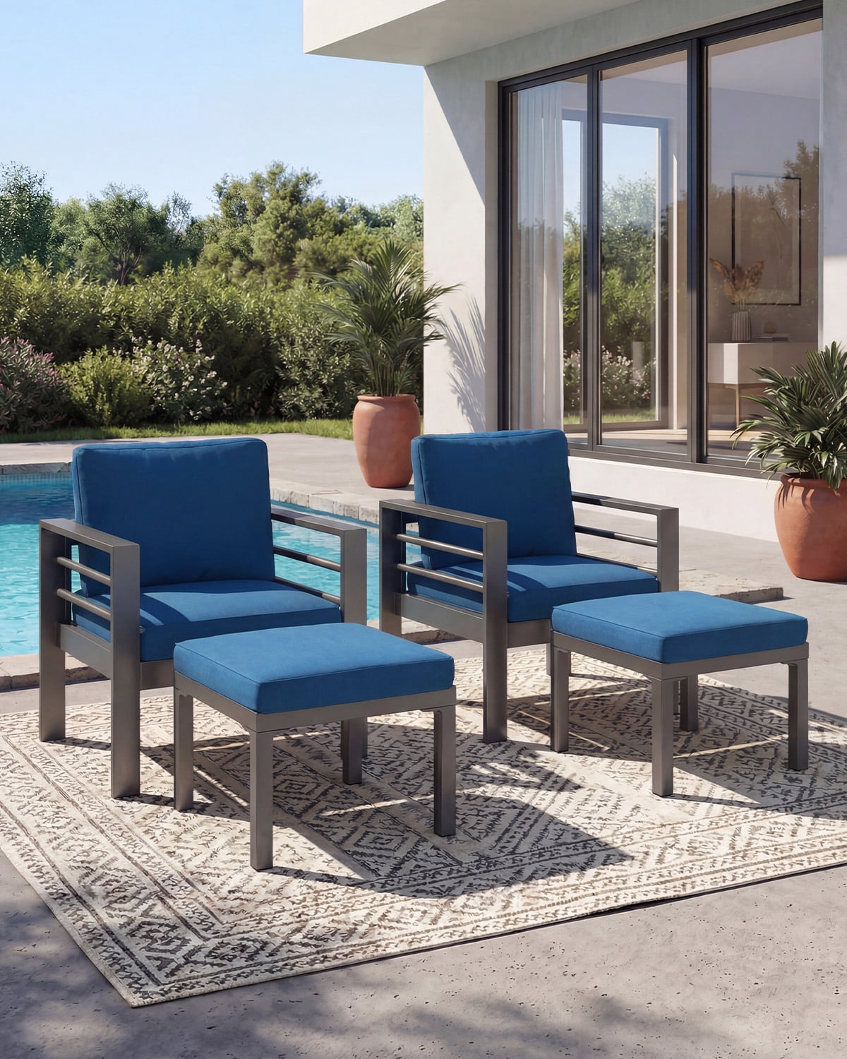 AECOJOY Aluminum Outdoor Furniture Set 7 Pieces Sectional Sofa Patio Conversation Set, Blue