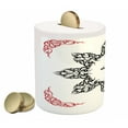 thumbnail image 2 of Tribal Piggy Bank, Style Tattoo Circular Vector Art Leaves Like Frame Modern Print, Ceramic Coin Bank Money Box for Cash Saving, 3.6" X 3.2", Black White and Ruby, by Ambesonne, 2 of 4