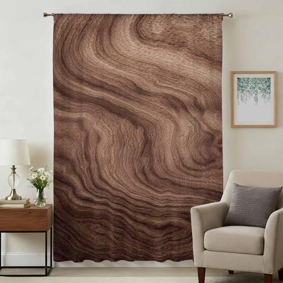 Retro Wood Grain Sheer Curtains 63 Inches Long, Rustic Farmhouse Wooden Board Brown Light Filering Curtains, Breathable Simi Curtain Privacy Drapes for Living Room Bedroom Window Treatment