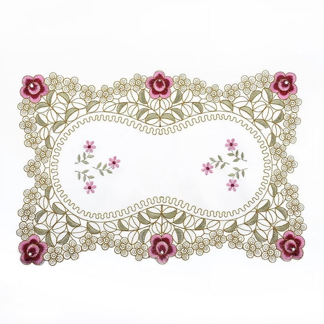 Mosiee Table Runner Embroidered Floral Lace Fabric Translucent Gauze Hollow-Carved Design Table Cloth Retro Style