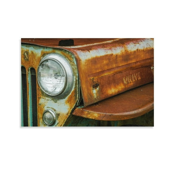 Vintage Headlight Jeep Rusty Poster Decorative Painting Canvas Wall Art Living Room Posters Bedroom Painting,Unframe-style,20x30inch(50x75cm)