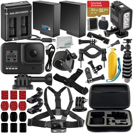 GoPro HERO8 Black with Deluxe Accessory Bundle – Includes: SanDisk Extreme 32GB microSDHC Memory Card, Spare Battery, Dual Battery Charger, Underwater LED Light & MUCH MORE