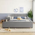 thumbnail image 2 of Upholstered grounded bed, mother and baby bed with bedside table and small round stool, velvet,,Gray, 2 of 20