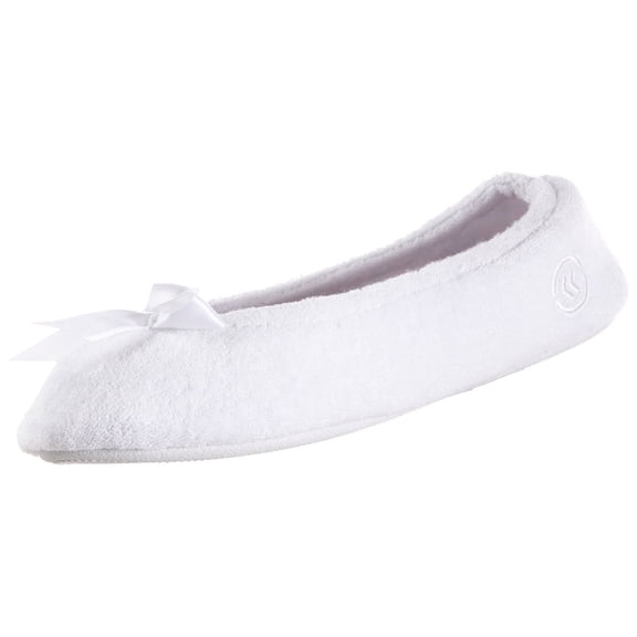 Isotoner Women's Terry Ballerina Slipper, White, Size XL