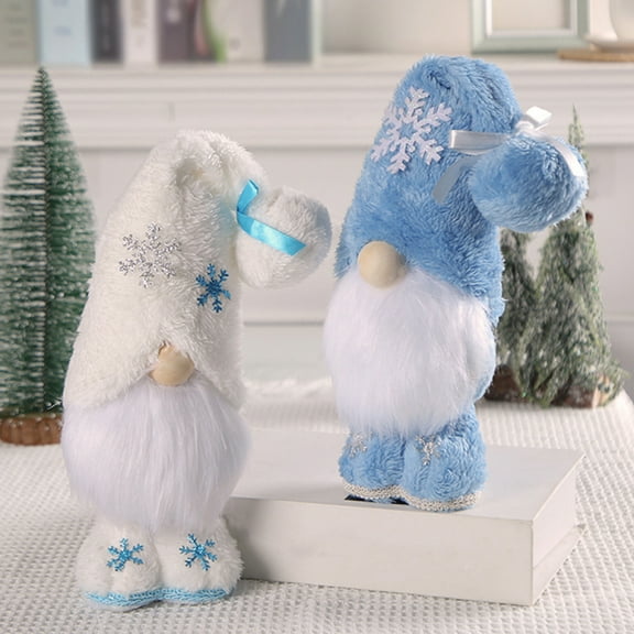 2 Pack Handmade Plush Gnomes Christmas Gnome Home Holiday Decor Ornaments, Christmas Gnomes Plush Doll with Snowflakes Hat, Christmas Thanksgiving Xmas Gift Stuffed Gnomes, 10inch, White