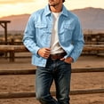thumbnail image 4 of YUGYXL Men's Lapel Button down Casual Jackets Loose Fashion Fall Jackets | Breathable Stretch Slim Fit Trucker Light Blue Jackets, 4 of 5