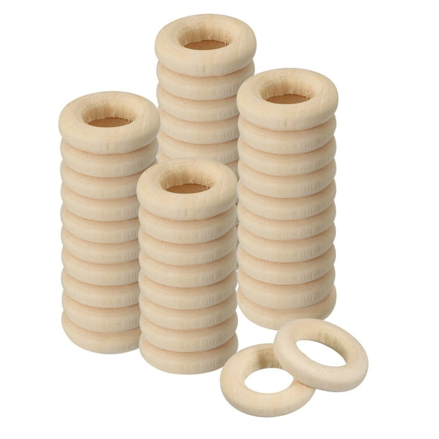 Unique Bargains 200Pack 15mm(0.6') Natural Wood Rings, 4mm Smooth Unfinished Wooden Circles