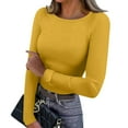 thumbnail image 2 of Women 2025 Fall Clothes Long Sleeve Shirts Ribbed Knit Fitted Basic Tee Going Out Tops Underscrub Casual Outfits Yellow M, 2 of 5