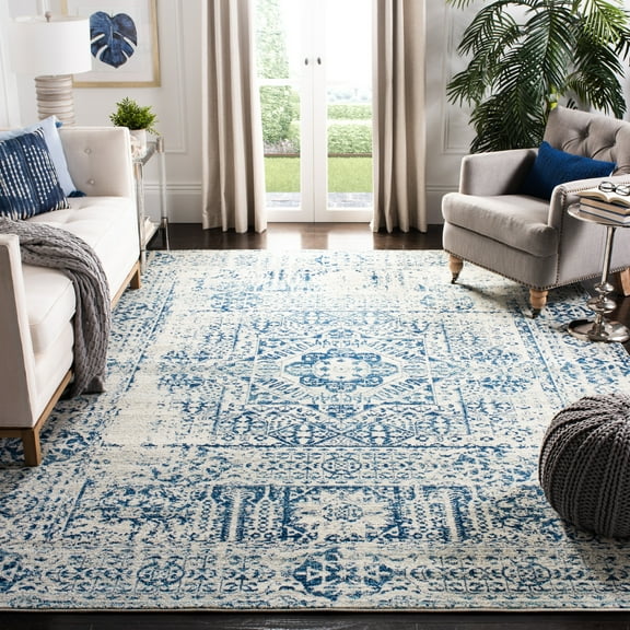 SAFAVIEH Evoke Fullman Bordered Area Rug, Ivory/Blue, 9' x 9' Square