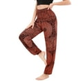 thumbnail image 3 of SWSMCLT Women's Hippie Pants Beach Floral Printed Smocked Waist Indian Thain Bohemian Boho Yoga Harem Pant Cinch Bottom Jogger Lounge Orange One Size, 3 of 5