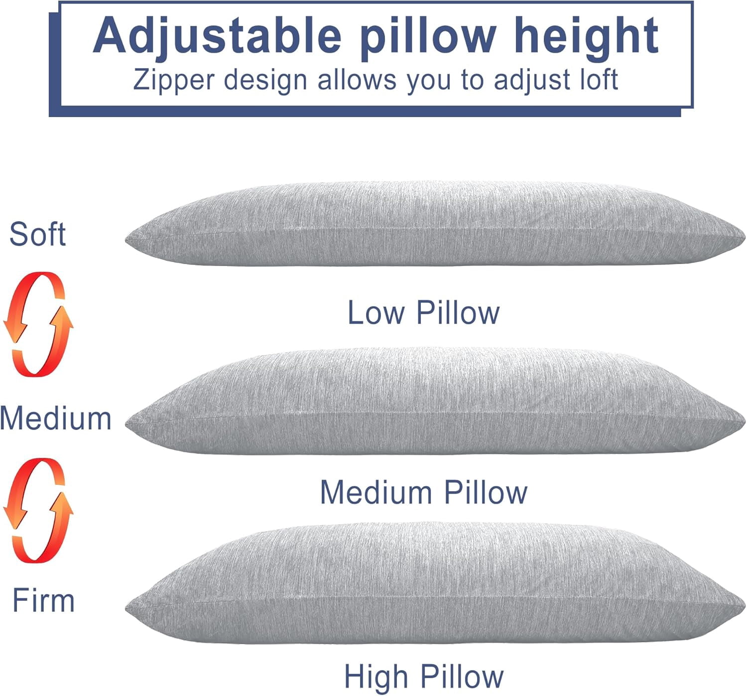 Cooling Body Pillow for Adults, 20x60 Inch Light Grey - Shredded Memory Foam Body Pillow with Removable & Adjustable Filling, Full Body Support for Side Sleepers, Pregnancy & Pain Relief