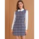 thumbnail image 3 of Vestido de cuadros de manga larga Allegra K con cuello Peter Pan en contraste para mujer Púrpura M, 3 of 6