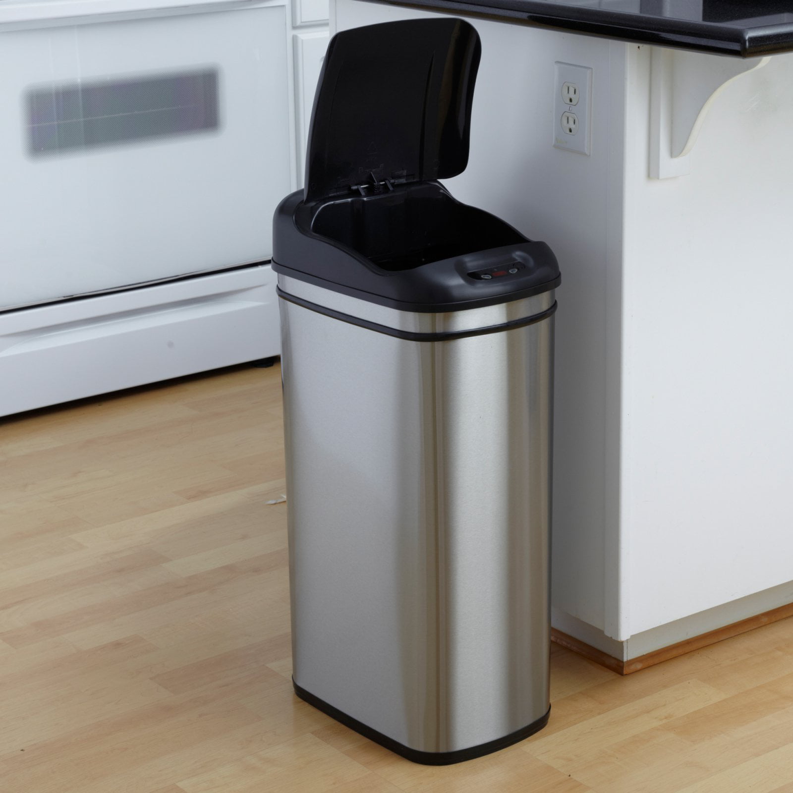 Nine Stars DZT-42-1 Touchless Stainless Steel 11.1 Gallon Trash Can Touchless Stainless Steel Kitchen Trash Can