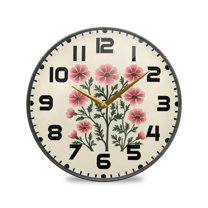 Yayeee Wall Clock for Living Room 9.5 inch Battery Operated Round with Holder, Light Pink Flowers