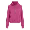 thumbnail image 5 of larppty Womens Sweatshirts Half Zip Cropped Pullover Fleece Quarter Zipper Hoodies 2068 Fall Fashion Outfits Clothes (Hot Pink, XL), 5 of 6