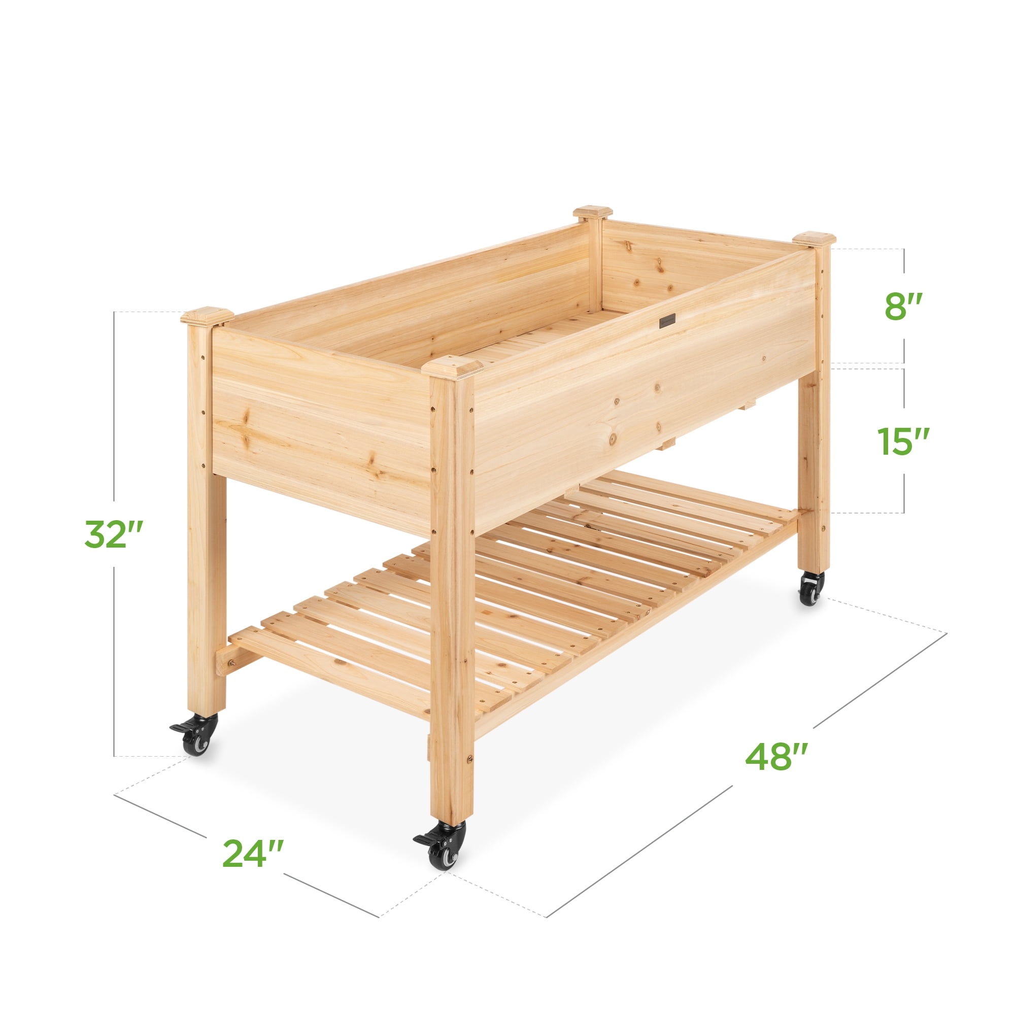 Best Choice Products Raised Garden Bed 48x24x32in Mobile Elevated Planter w/ Wheel Locks, Shelf, Liner - Natural