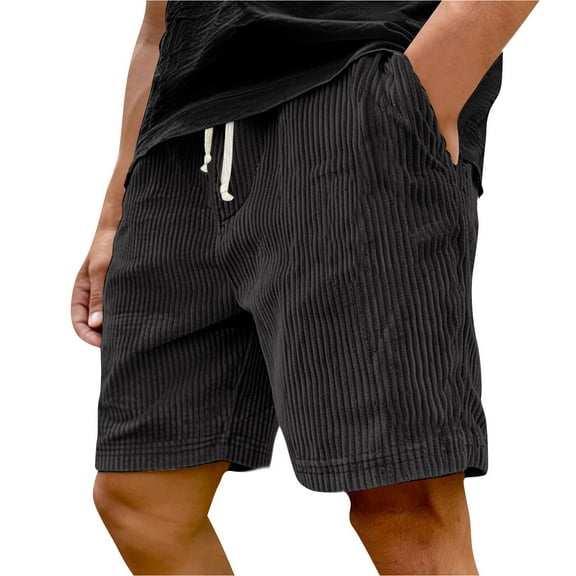 HKYNLAG Pacificozy Men's Shorts, 2025 Trendy Plus Size Casual Corduroy Short, Lightweight Loose Fit for Summer Beach Black L