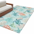 thumbnail image 2 of Teal Sea Turtle Starfish Washable Area Rugs 3'x5', Summer Beach Coral Shell Blue Low Pile Throw Living Room Rug Non-Slip Sturdy Edge Binding Carpet for Indoor Entryway Bedside Kitchen, 2 of 9