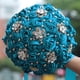 thumbnail image 1 of XmhyTop Ramo de novia con rosas de satén y perlas artificiales para dama de honor, cintas de satén, ramo de flores para boda, azul, 1 of 5