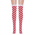 thumbnail image 2 of Aellinatey Women Christmas Peppermint Candy Cane Thigh High Socks Red White Striped Print Over Knee Long Stockings Hallowee Cosplay Tights Hosiery, 2 of 13