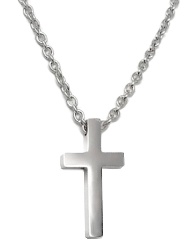 20-22 Inches Reve Simple Stainless Steel Silver Tone Cross Pendant Chain Necklace for Men Women