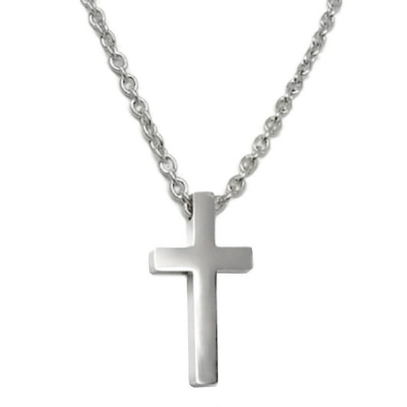 Mens Simple Stainless Steel Religious Cross Pendant Necklace 3mm Chain (20 Inch)