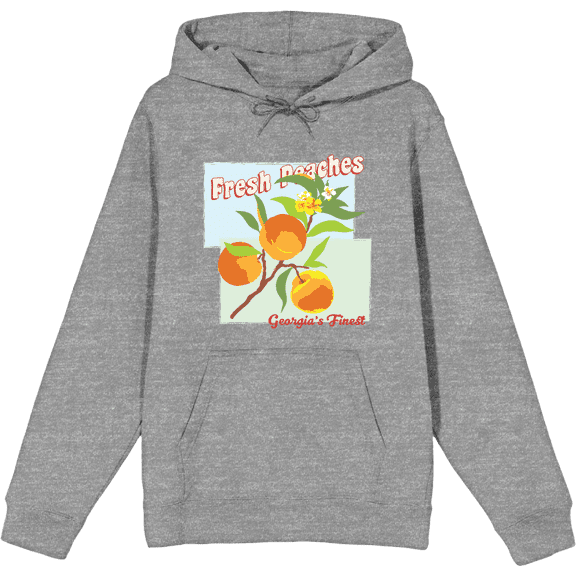 Natural World Fresh Peaches Long Sleeve Adult Hooded Sweatshirt-3XL-Heather Gray