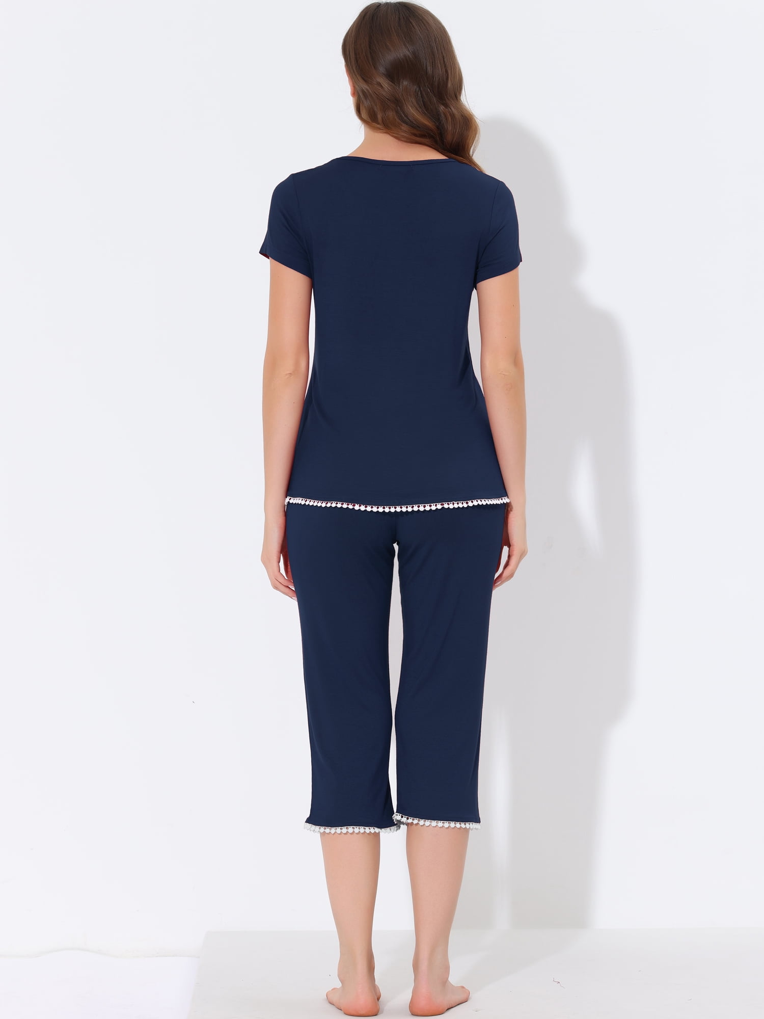 DARING DIVA Women's Round Neck Casual Pajama Sets M Navy Blue