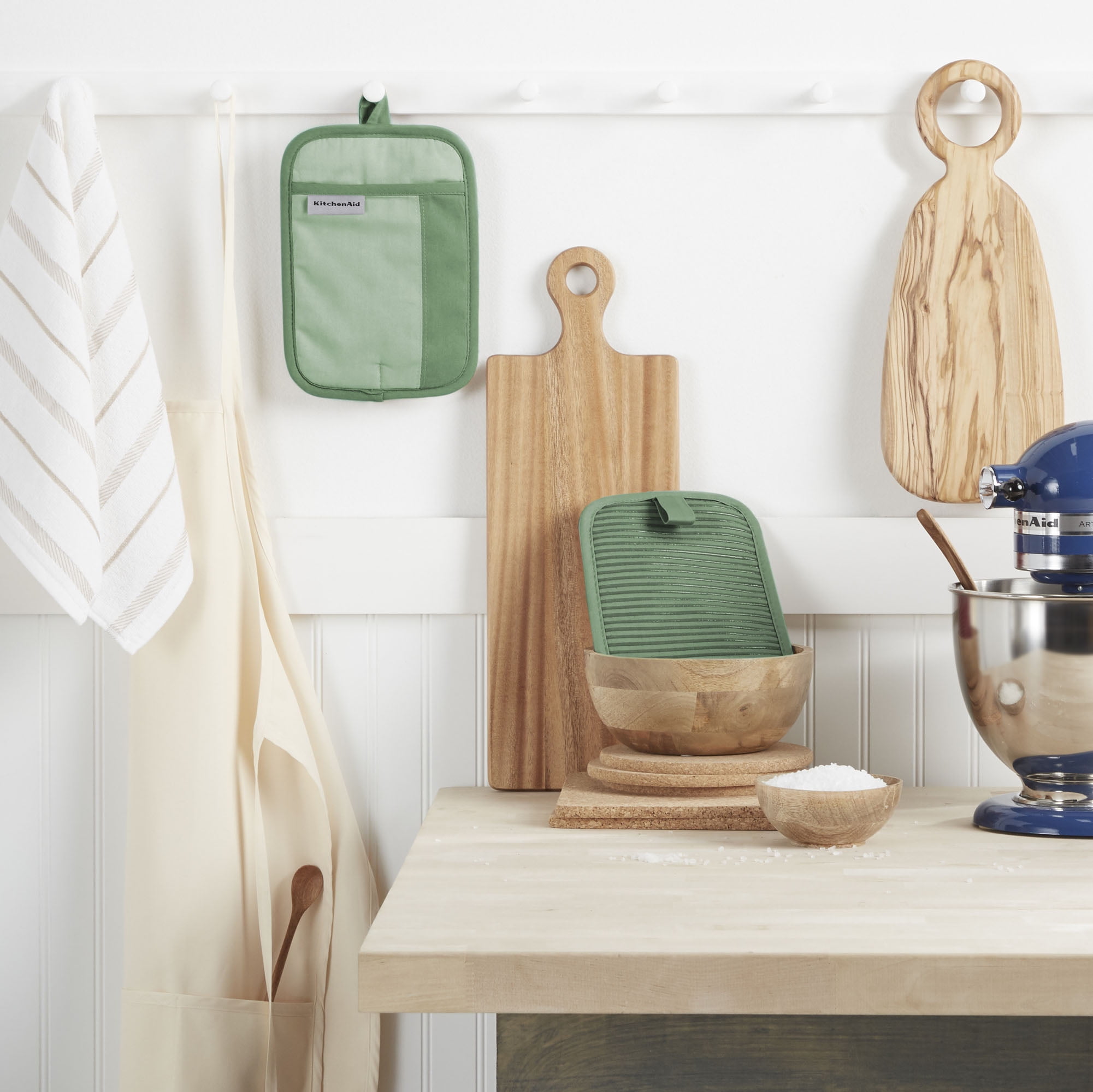 KitchenAid Beacon Two-Tone Pot Holder 2-Pack Set, Pistachio/Graphite Green, 7"x10"