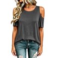 thumbnail image 2 of Cold Shoulder Tops for Women 2026 Summer Short Sleeve Crewneck Plain T Shirts Tunic Blouses, 2 of 6