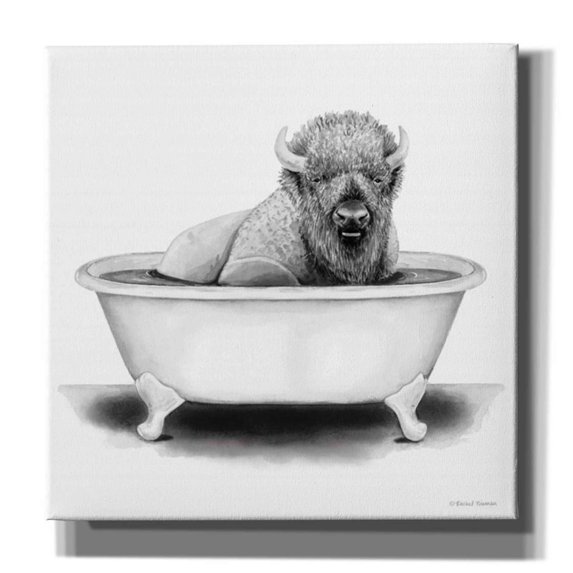 Epic Graffiti 'Bison in Tub' by Rachel Nieman, Canvas Wall Art, 12"x12"