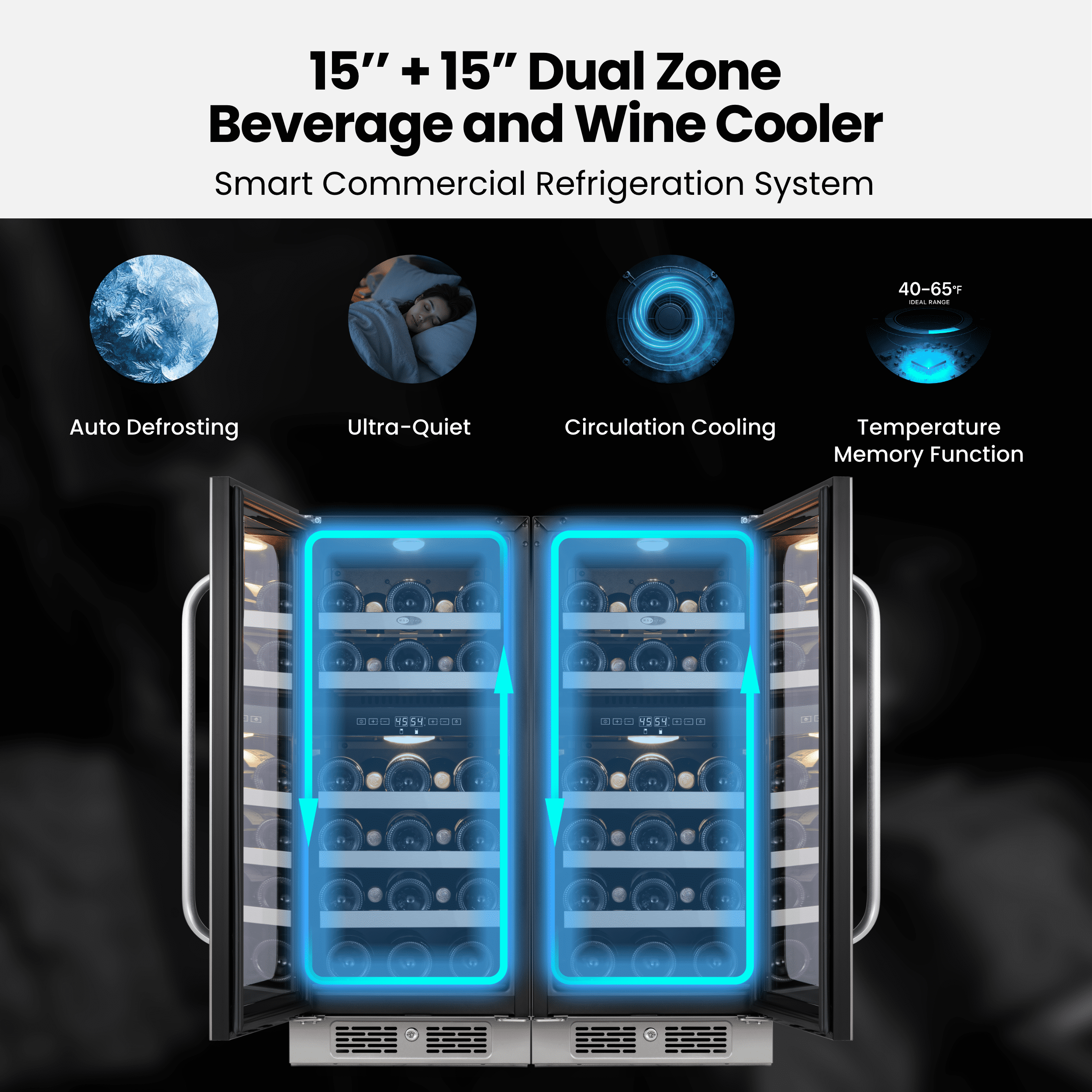Whynter 30 Inch Dual Zone 58 Bottle Wine Fridge Cooler -Dual Zone 2 Pack Wine Fridge with Glass Door, Small Wine Refrigerator with 3 LED Light Built-in for Home Bar Kitchen
