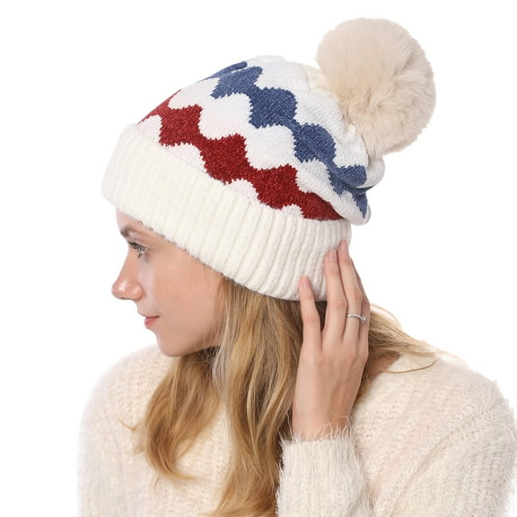 Generic Insulated Thermal Beanie Hat For Outdoor Activities Thermal Knit Beanie For Cold Weather Cable Knit Pom Poms Lined Snowproof Thermal Winter Hat