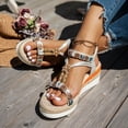 thumbnail image 3 of Rokment Womens Ethnic Boho Platform Dress Sandals 2026 Summer Beach Vacation Braided Memory Foam Wedge High Heels Gladiaator Slingback Sandals Beige Size 6.5, 3 of 6