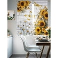 thumbnail image 4 of Farmhouse Sunflower Sheer Curtains 63 Inch Length 2 Panels Set Window Treatments, Vintage Daisy Butterflies Gray Wood Rod Pocket Semi Curtains for Living Room/Bedroom/Kitchen Décor, 104"W x 63"L, 4 of 7