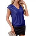 thumbnail image 2 of Tops de Corta con Lentejuelas y Cuello en V para Mujer, Camiseta Sin Mangas Elástica Brillante, Azul M, 2 of 8