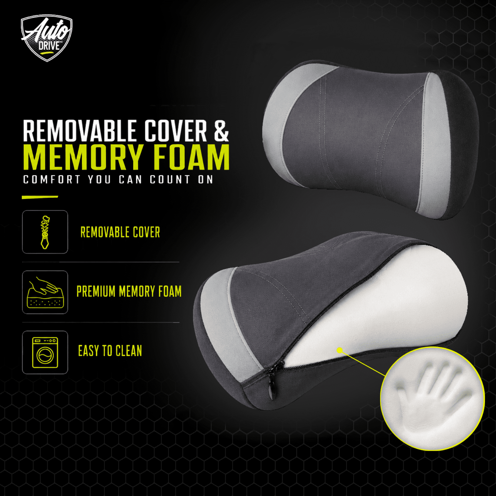 Auto Drive Waterproof Headrest Pillow, Comfortable Car Neck Support Cushion, Ergonomic Headrest Cushion for Driving, Non-Slip Car Seat Neck Pillow, Universal Fit, Black&Gray