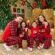 thumbnail image 2 of Conjunto de pijamas navideños familiares a juego con cuadros bordados de renos, pijamas de forro polar grueso (resistentes al fuego), 2 of 5