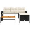 thumbnail image 3 of vidaXL Garden Sofa with Table and Cushions L-Shaped Black Poly Rattan, 3 of 5