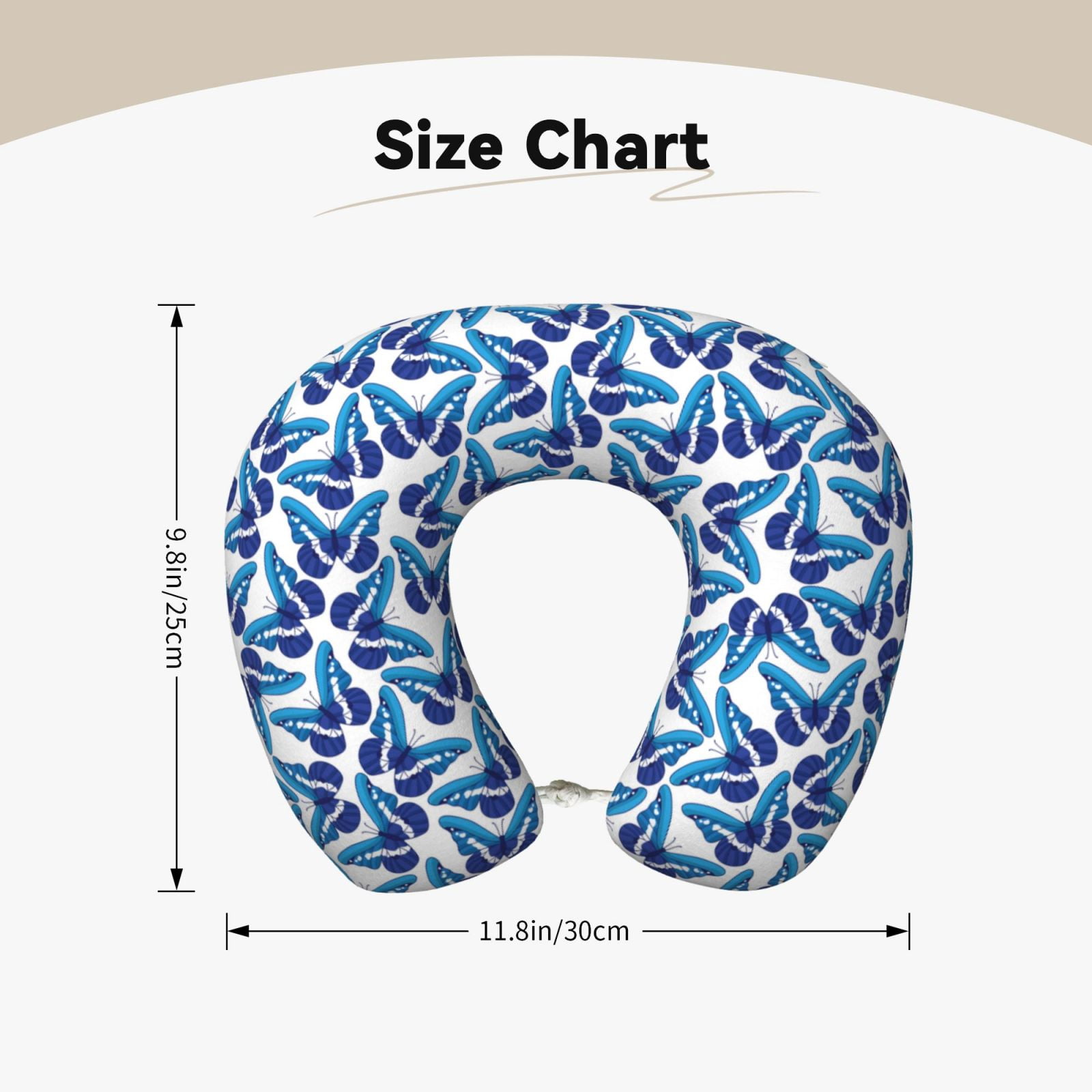 Xecao Blue Butterflies Print Memory Foam Cervical Neck Pillow Versatile U-Shaped Pillows for Home,Office,Camping,Travelling,Soft Washable Cover