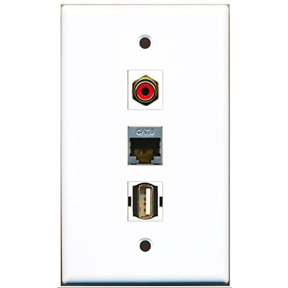 RiteAV - 1 Port RCA Red and 1 Port USB A-A and 1 Port Shielded Cat6 Ethernet Wall Plate
