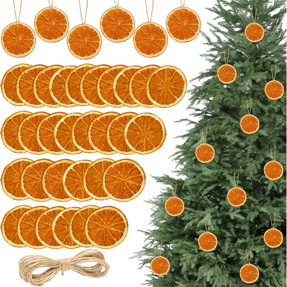 50PCS Dried Orange Slice Christmas Ornaments, Natural Dried Fruit Decor, Real Dried Orange Slices With Jute Twine For Hanging, Farmhouse Style For Christmas Tree Mantel And Wreath DIY