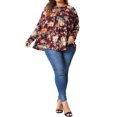 thumbnail image 2 of Agnes Orinda Plus Size Tops for Women Long Sleeve Tunic Pleated Crew Neck Dressy Casual Fall Blouses 3X Burgundy, 2 of 6
