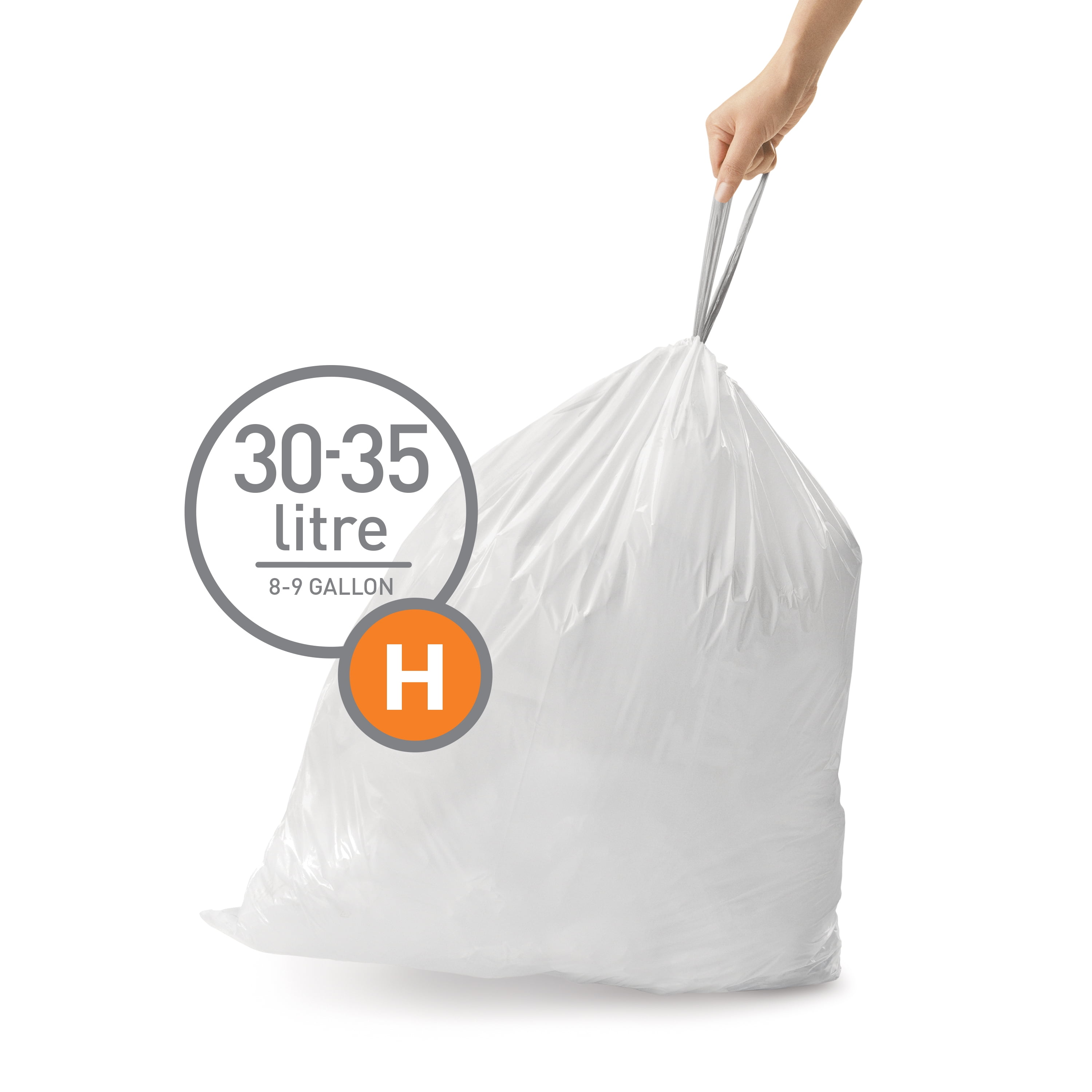 Simplehuman 30l-35l 100ct Code H Custom Fit Trash Bags Liner White