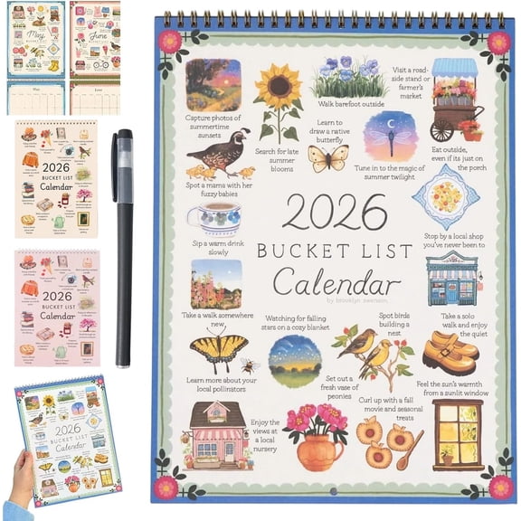 DJKDJL 2026 Bucket List Calendar, Inspirational Goal Spiral Wall Calendar 2026, 12 Month To Do List Personal Notebook, Weekly & Monthly for Plan, Track, Celebrate