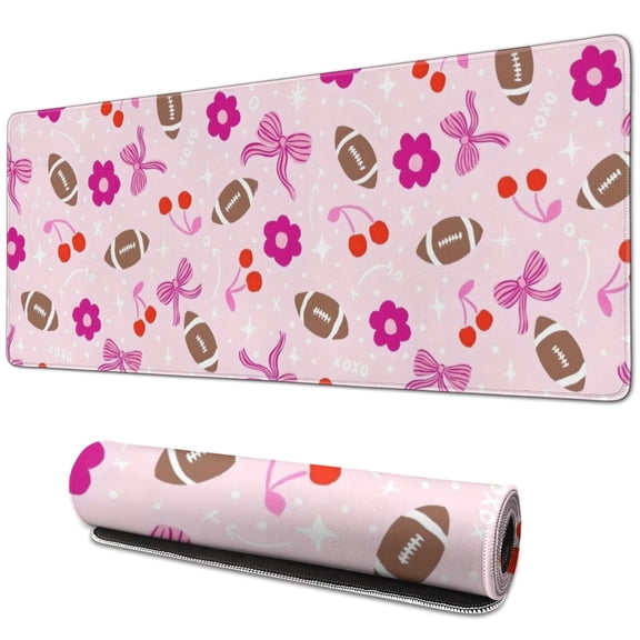 Long Mouse Pads for Desk,Pink Football and Flowers Pattern Desk Mats on Top Of Desks, Desk Mouse Pad Extra Large with 3mm Non-Slip Base and Stitched Edge for Gaming,Office,Work,Home 31.5"x11.8"