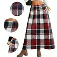 thumbnail image 2 of AKOEE Maxi Plaid Skirt Womens High Waist Flared Wool Blend Swing Long A-line Skirts with Pockets (L, Wine), 2 of 7