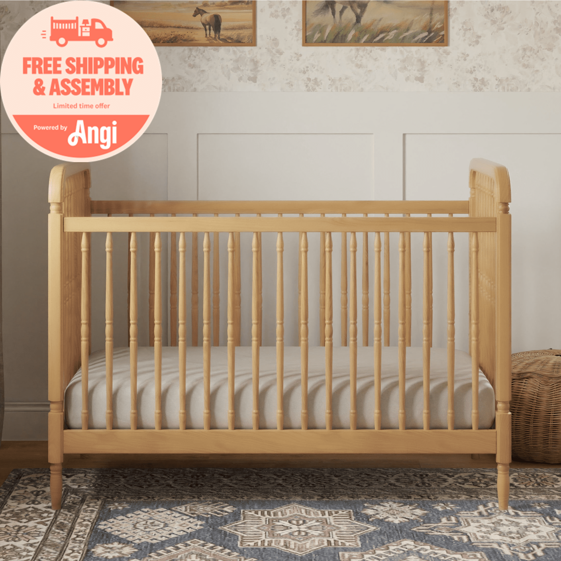 Liberty 3-in-1 Convertible Spindle Crib + Liberty 6-Drawer Assembled Dresser