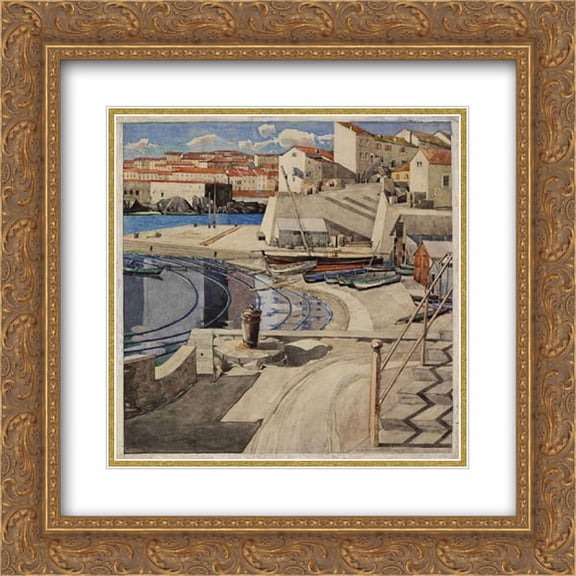 Charles Rennie Mackintosh 2x Matted 20x20 Gold Ornate Framed Art Print 'The Little Bay, Port Vendres '